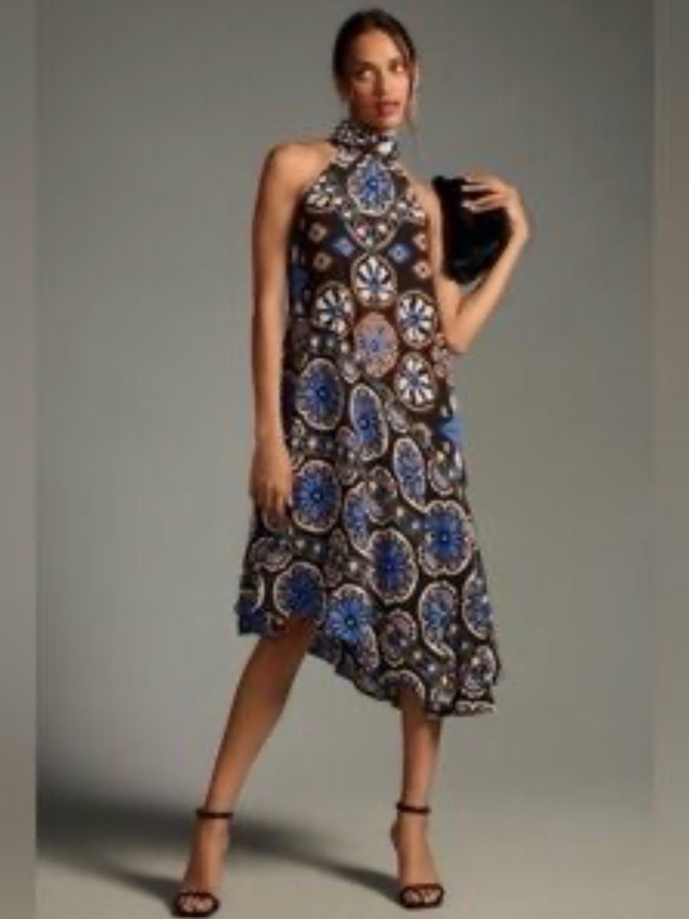 Silk Anthropologie Halter Asymmetrical Maxi Dress